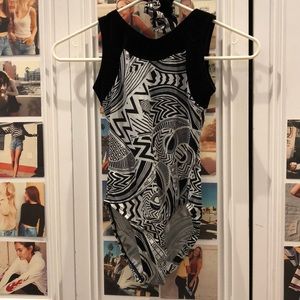 Black and white Rebecca’s Mom gymnastics leo.